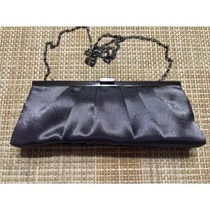 Jessica McClintock Satin Clutch Evening Bag Silver Purse Chain Strap Evening
